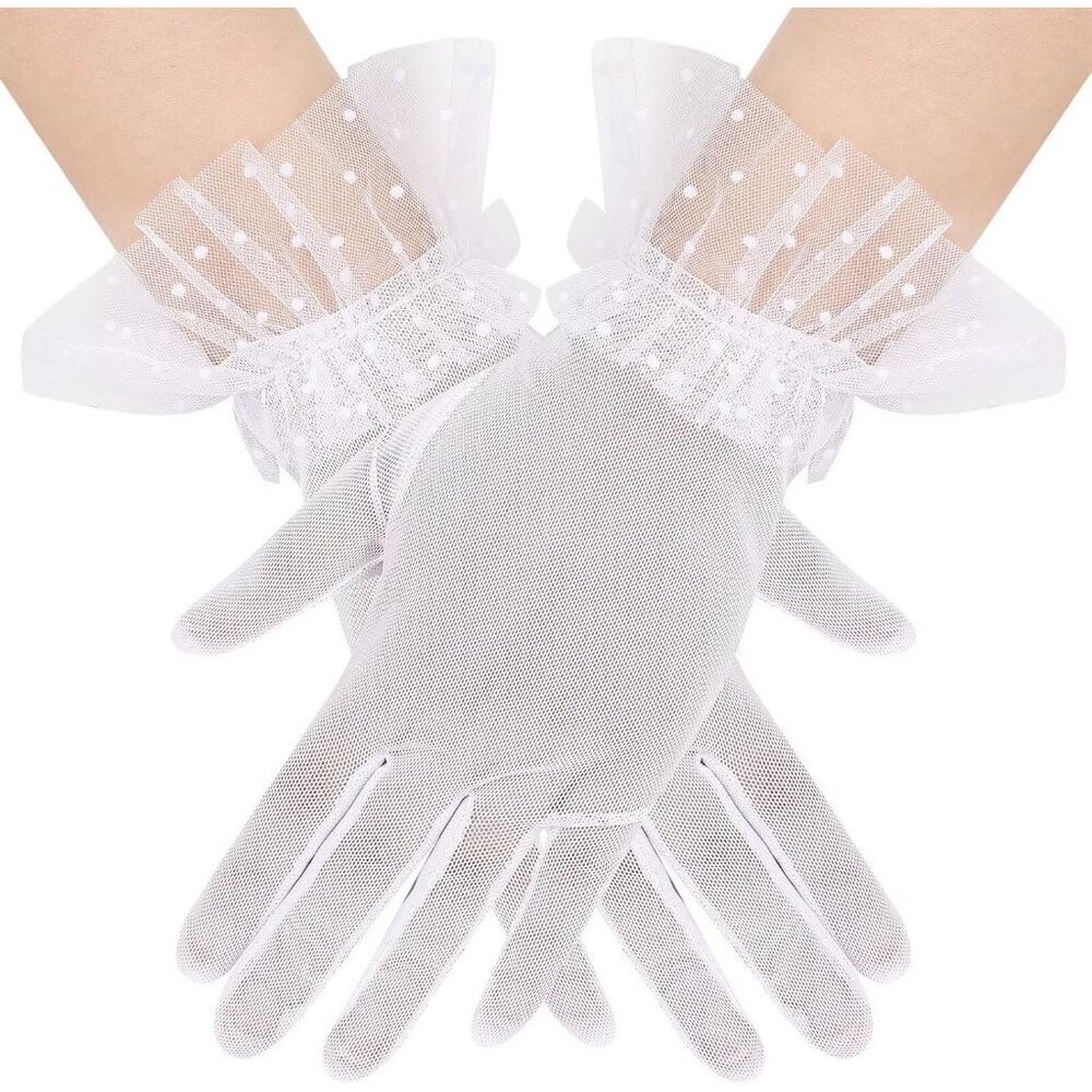 Women's Short Lace White Sheer Mesh Tea Party Prom Gloves Banquet Costume